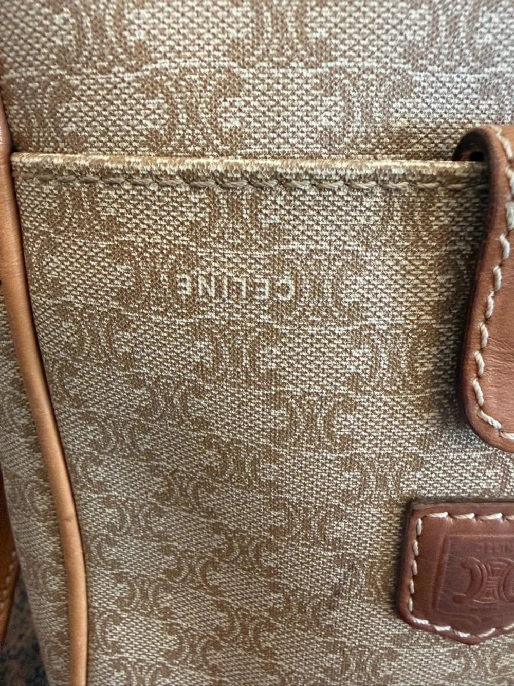 Celine Authentic Beige Crossbody Bag with Tan Leather Trim - Picture 3 of 15